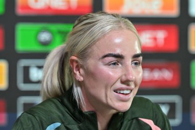 Manchester City Kadın Şampiyonlar Ligi Basın Konferansı sırasında Manchester City 'den Alex Greenwood 8 Ekim 2024' te Joie Stadyumu 'nda