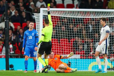 Yunan Dimitris Pelkas, UEFA Uluslar Ligi - B-Grubu B2 - 10 Ekim 2024 'te Wembley Stadyumu' nda İngiltere 'ye karşı Yunanistan maçında sarı kart aldı.