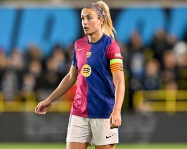 Barcelona Femen 'den Alexia Putellas, 9 Ekim 2024 tarihinde Manchester City Akademi Stadyumu' nda oynanan UEFA Kadınlar Şampiyonlar Ligi - D Grubu - Manchester City - Barcelona maçında tepki gösterdi.