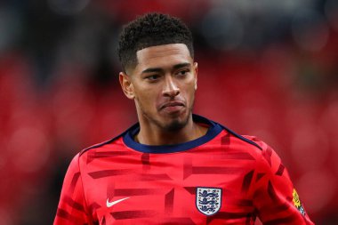 İngiltere 'den Jude Bellingham, UEFA Uluslar Ligi - B-Grubu B2 - maçı öncesinde İngiltere' nin Yunanistan 'a karşı Wembley Stadyumu, Londra, İngiltere' de 10 Ekim 2024 'te oynanan karşılaşmada ısındı.