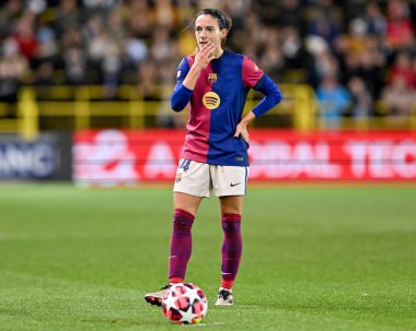 Aitana Bonmat of Barcelona Femen prepares for a free kick during the UEFA Women's Champions League match  - Group D - Manchester City vs Barcelona at Manchester City Academy Stadium, Manchester, United Kingdom, 9th October 2024 clipart