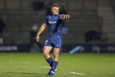 Tom Curtis of Sale Sharks gives team mates instructions during the Gallagher Premiership match Sale Sharks vs Newcastle Falcons at Salford Community Stadium, Eccles, United Kingdom, 11th October 2024 clipart