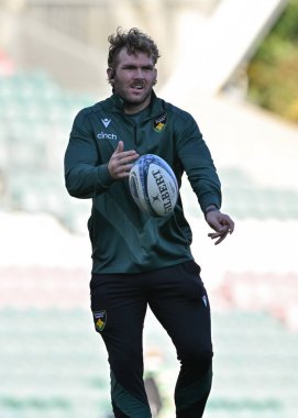 Northampton Saints 'ten Angus Scott-Young, 12 Ekim 2024 tarihinde Leicester Premiership maçında Leicester Tigers, Northampton Saints' e karşı Mattioli Woods Welford Road Stadyumu, Leicester, İngiltere