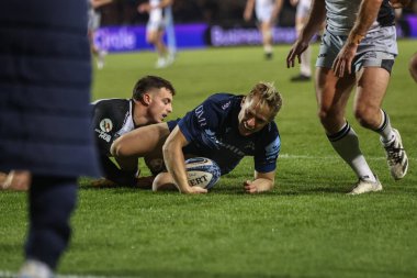 Satış Köpekbalıkları 'ndan Arron Reed, Salford Community Stadyumu, Eccles, İngiltere' de 11 Ekim 2024 'te Gallagher Premiership maçında Sale Sharks, Newcastle Falcons' a karşı oynuyor.