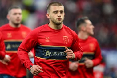 Hull KR 'dan Mikey Lewis, 12 Ekim 2024' te Old Trafford, Manchester, İngiltere 'de oynanan Betfred Süper Lig Grand League karşılaşmasından önce ısınıyor.