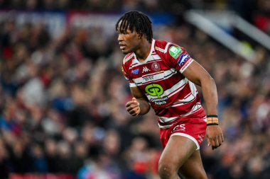 Wigan Warriors 'tan Junior Nsemba, 12 Ekim 2024' te Old Trafford, Manchester, İngiltere 'de oynanan Betfred Süper Lig Grand League karşılaşmasında kafa yaralanması değerlendirmesini geçtikten sonra sahaya döndü.