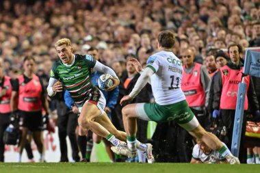 Leicester Tigers 'dan Ollie Hassell-Collins, 12 Ekim 2024 tarihinde Leicester Premiership maçında Leicester Tigers, Northampton Saints' e karşı Mattioli Woods Welford Road Stadyumu, Leicester, İngiltere