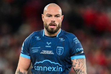 Hull KR 'dan Sam Luckley, 12 Ekim 2024' te Old Trafford, Manchester, Birleşik Krallık 'ta oynanan Betfred Süper Lig Grand League karşılaşmasında Wigan Warriors vs Hull KR' a bakıyor.