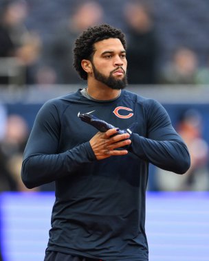 Caleb Williams of the Chicago Bears during pre game warm ups ahead of the Week 6 match Chicago Bears vs Jacksonville Jaguars at Tottenham Hotspur Stadium, London, United Kingdom, 13th October 2024 clipart