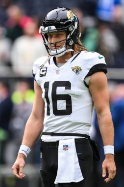 Trevor Lawrence of the Jacksonville Jaguars during the pre game warm up during the Week 6 match Chicago Bears vs Jacksonville Jaguars at Tottenham Hotspur Stadium, London, United Kingdom, 13th October 2024 clipart