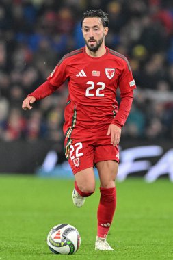 UEFA Uluslar Ligi sırasında Galler 'den Josh Sheehan - Lig B - Grup 4, Cardiff City Stadyumu' nda Galler-Karadağ maçında, 14 Ekim 2024