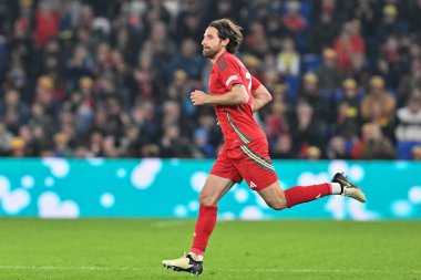 Galler 'den Joe Allen UEFA Uluslar Ligi - Grup B - Grup 4 maçı sırasında Cardiff City Stadyumu' nda Galler - Karadağ maçı, Cardiff, Birleşik Krallık, 14 Ekim 2024