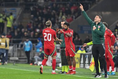Galler 'den Wes Burns, 14 Ekim 2024' te Cardiff City Stadyumu, İngiltere 'de oynanan Galler - 4. Lig B-Grubu maçı sırasında Galler - Galler - Galler - Galler Milletler Ligi' nden Connor Roberts 'ın yerine getirildi.