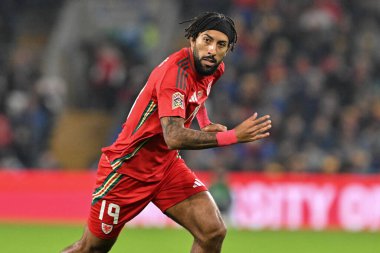 UEFA Uluslar Ligi sırasında Galler 'den Sorba Thomas - Lig B - Grup 4 - Galler - Karadağ' a karşı Cardiff City Stadyumu, Cardiff, Birleşik Krallık, 14 Ekim 2024