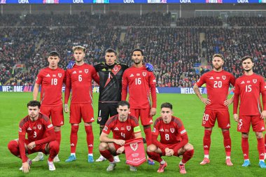 Galli takım fotoğrafı UEFA Uluslar Ligi - Grup B - Grup 4 maçı sırasında Cardiff City Stadyumu, Cardiff, İngiltere, 14 Ekim 2024 'te Galler - Karadağ' a karşı