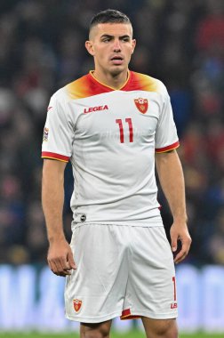 Karadağlı Nikola Krstovi UEFA Uluslar Ligi - Lig B-Grubu 4 - Galler-Karadağ maçı sırasında Cardiff City Stadyumu, İngiltere 'nin Cardiff kentinde 14 Ekim 2024