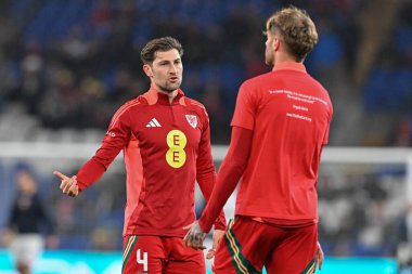 Galler 'den Ben Davies, Galler' den Joe Rodon ve Galler 'den Ben Cabango ile UEFA Uluslar Ligi - Lig B-Grubu 4. Galler-Karadağ maçı sırasında Cardiff City Stadyumu, Cardiff, Birleşik Krallık, 14 Ekim 2024