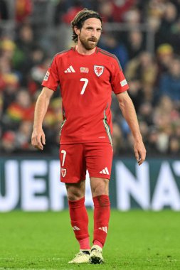 Galler 'den Joe Allen UEFA Uluslar Ligi - Grup B - Grup 4 maçı sırasında Cardiff City Stadyumu' nda Galler - Karadağ maçı, Cardiff, Birleşik Krallık, 14 Ekim 2024