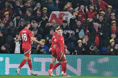 Galler 'den Harry Wilson, 14 Ekim 2024' te Cardiff City Stadyumu 'nda oynanan Galler-Grup 4 karşılaşmasında UEFA Uluslar Ligi' nde 1-0 berabere kalma penaltısını kutluyor.