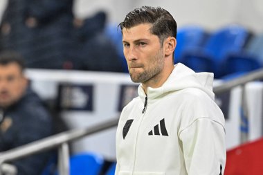 Ben Davies of Wales leads his team out during the UEFA Nations League - League B - Group 4 match Wales vs Montenegro at Cardiff City Stadium, Cardiff, United Kingdom, 14th October 2024 clipart