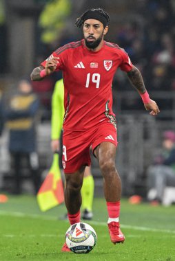 UEFA Uluslar Ligi sırasında Galler 'den Sorba Thomas - Lig B - Grup 4 - Galler - Karadağ' a karşı Cardiff City Stadyumu, Cardiff, Birleşik Krallık, 14 Ekim 2024