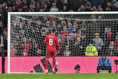 Galler 'den Harry Wilson, 14 Ekim 2024' te Cardiff City Stadyumu, İngiltere 'de oynanan Galler-Grup 4 karşılaşmasında UEFA Uluslar Ligi' nde 1-0 öne geçmek için penaltı aldı.
