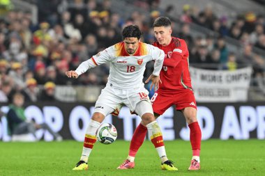 Karadağlı Marko Baki, UEFA Uluslar Ligi - B Grubu 4. Lig karşılaşması sırasında Galler - Karadağ - Cardiff City Stadyumu, Cardiff, İngiltere - 14 Ekim 2024