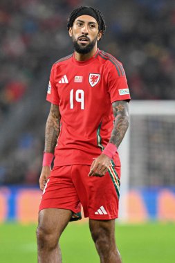 UEFA Uluslar Ligi sırasında Galler 'den Sorba Thomas - Lig B - Grup 4 - Galler - Karadağ' a karşı Cardiff City Stadyumu, Cardiff, Birleşik Krallık, 14 Ekim 2024