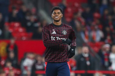 Manchester United 'dan Marcus Rashford Carabao Kupası' nın önündeki ısınma maçında son 16 maç Manchester United ile Leicester City, Old Trafford, Manchester, İngiltere 'de, 30 Ekim 2024