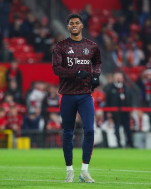 Manchester United 'dan Marcus Rashford Carabao Kupası' nın önündeki ısınma maçında son 16 maç Manchester United ile Leicester City, Old Trafford, Manchester, İngiltere 'de, 30 Ekim 2024