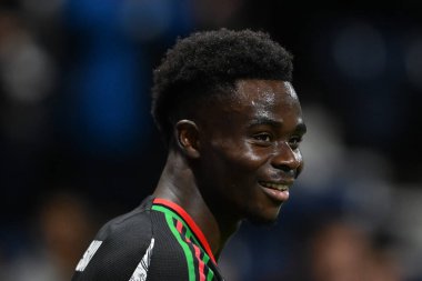 Arsenal 'den Bukayo Saka Carabao Kupası' nda son 16 maçta Preston North End ile Deepdale, Preston, Birleşik Krallık 'ta 30 Ekim 2024' te oynanan maçta gülümsedi.