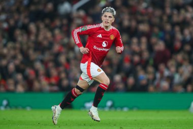Manchester United takımından Alejandro Garnacho, 30 Ekim 2024 tarihinde Manchester United 'ın Leicester City' e karşı oynadığı Carabao Kupası son 16 maçında sahada.