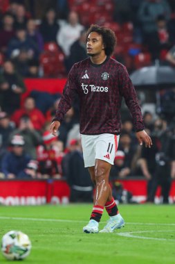 Manchester United takımından Joshua Zirkzee Carabao Kupası 'nın önündeki ısınma maçında Manchester United - Leicester City maçında 30 Ekim 2024 tarihinde Old Trafford, Manchester, İngiltere