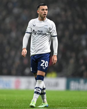 Preston North End 'den Sam Greenwood Carabao Kupası son 16 maçında Preston North End, Deepdale, Preston, İngiltere' de Arsenal 'e karşı, 30 Ekim 2024