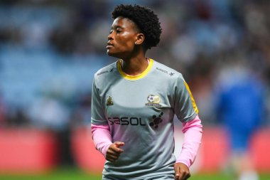 Sphumelele Shamase of South Africa warms up prior to the Women's International Friendly match England Women vs South Africa Women at Coventry Building Society Arena, Coventry, United Kingdom, 29th October 2024 clipart