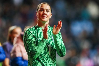 Mary Earps of England acknowledges the fans after the teams victory following the Women's International Friendly match England Women vs South Africa Women at Coventry Building Society Arena, Coventry, United Kingdom, 29th October 2024 clipart