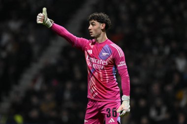 Arsenal 'den Tommy Setford, 30 Ekim 2024' te Deepdale, Preston, İngiltere 'de oynanan Carabao Kupası son 16 maçında tepki gösterdi.