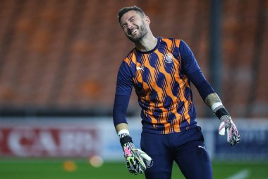 Blackpool 'dan Richard O' Donnell maç öncesi ısınma maçında Blackpool 'a karşı Wigan Athletic maçı var. Bloomfield Road, Blackpool, Birleşik Krallık, 28 Ekim 2024