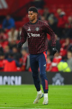Manchester United 'dan Marcus Rashford Carabao Kupası' nın önündeki ısınma maçında son 16 maç Manchester United ile Leicester City, Old Trafford, Manchester, İngiltere 'de, 30 Ekim 2024