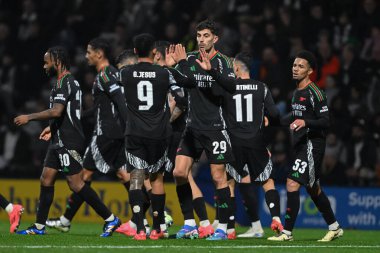 Arsenal 'den Kai Havertz, 30 Ekim 2024' te Deepdale, Preston, İngiltere 'de oynanan Carabao Kupası son 16 maçında 0-3 Arsenal' e girme hedefini kutluyor.