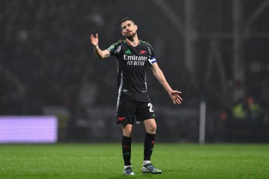 Arsenal 'den Jorginho, 30 Ekim 202' de Deepdale, Preston, İngiltere 'de oynanan Carabao Kupası son 16 maçında tepki gösterdi.