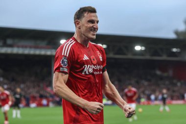 Nottingham Ormanı 'ndan Chris Wood, İngiltere' nin Nottingham şehrinde 2 Kasım 2024 'te oynanan Premier League maçı Nottingham Forest-West Ham United maçında 1-0' lık galibiyetini kutluyor.