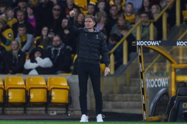 Oliver Glasner manager of Crystal Palace gives his players instructions during the Premier League match Wolverhampton Wanderers vs Crystal Palace at Molineux, Wolverhampton, United Kingdom, 2nd November 2024 clipart