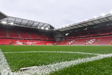 Anfield 'in Premier Lig maçı öncesinde Anfield, Liverpool' da Lighton ve Hove Albion 'a karşı oynadığı maçın genel görünümü, 2 Kasım 2024