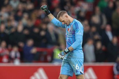 Nottingham Ormanı 'ndan Matz Sels, Nottingham Ormanı' ndan Callum Hudson-Odoi 'nin Premier Lig maçı Nottingham Forest' a karşı West Ham United maçında 2-0 'lık galibiyet golünü kutluyor.