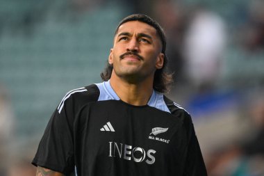 Yeni Zelandalı Rieko Ioane, 2 Kasım 2024 'te İngiltere' nin Twickenham, İngiltere 'deki Allianz Stadyumu' nda oynadığı Güz Milletler Serisi öncesi ısınma maçında