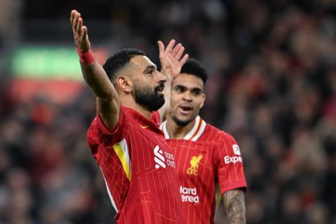 Mohamed Salah of Liverpool celebrates his goal to make it 2-1 Liverpool during the Premier League match Liverpool vs Brighton and Hove Albion at Anfield, Liverpool, United Kingdom, 2nd November 2024 clipart