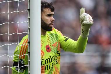 Arsenal 'den David Raya, Premier Lig maçı sırasında takımına talimat verir. 2 Kasım 2024' te St. James 's Park, Newcastle' da Newcastle Arsenal 'e karşı.