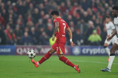 Liverpool 'dan Luis Daz UEFA Şampiyonlar Ligi, Lig Stage maçı Liverpool-Bayer 04 Leverkusen maçında Anfield, Liverpool, Birleşik Krallık' ta 5 Kasım 2024 'te 1-0 berabere kaldı.