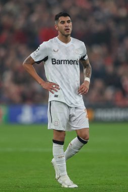 Bayer Leverkusen 'den Exequiel Palacios UEFA Şampiyonlar Ligi, Lig Stage maçı Liverpool' a karşı Bayer 04 Leverkusen, Anfield, Liverpool, Birleşik Krallık, 5 Kasım 2024
